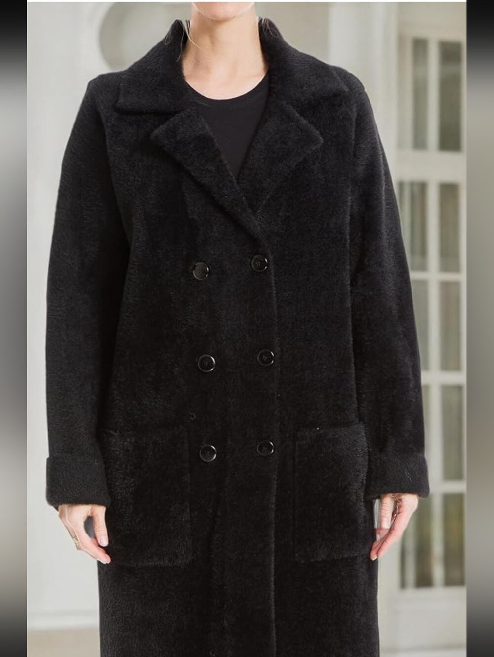 Max Studio Black Double-Breasted Pea Coat